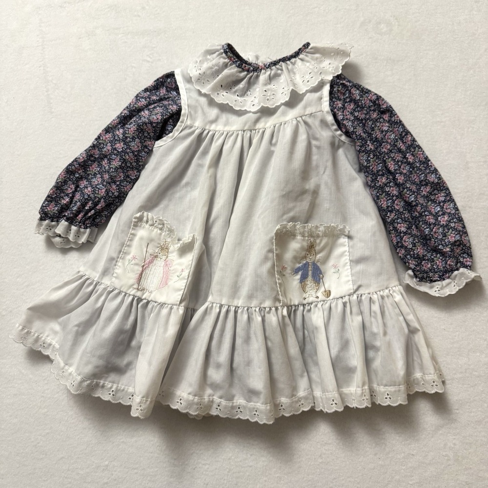Beatrix Potter Pinafore Dress Tale Of Peter Rabbit Girls 3T Apron Vintage Easter